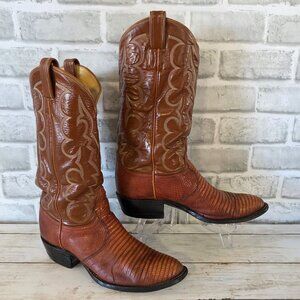 Vintage Tony Lama Iguana Lizard Boots Western Cowboy Mens 7 D Brown Distressed